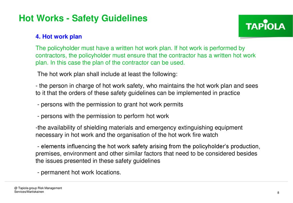 Hot work sale safety plan